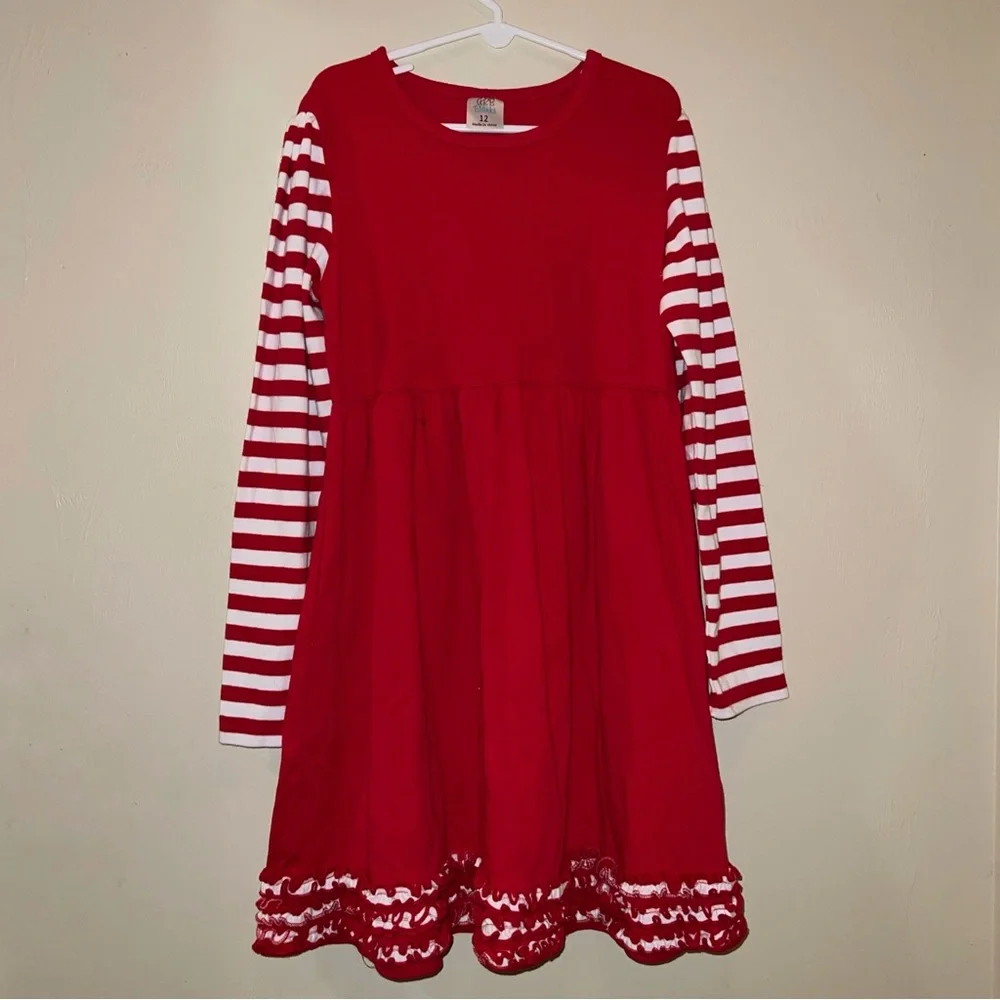 NWOT Red Striped Long Sleeve Ruffle Dress